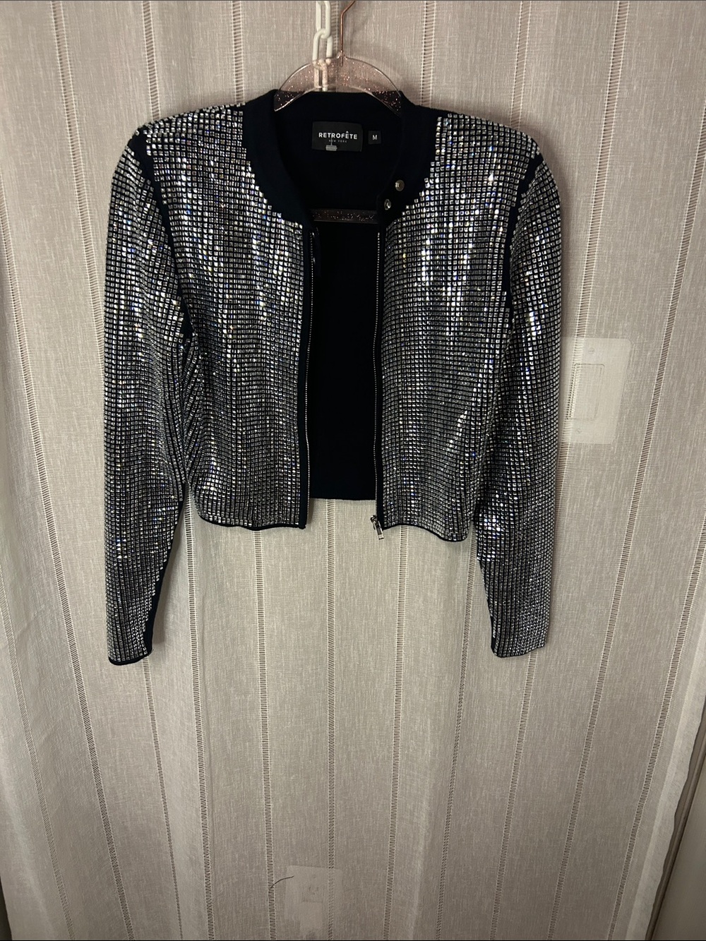 Silver Sequin Cropped Jacket - Women's